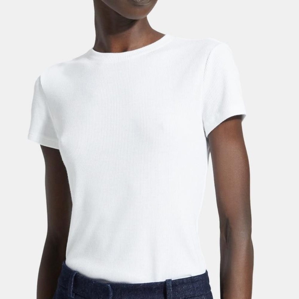 Theory Tiny Tee in Ribbed White Cotton